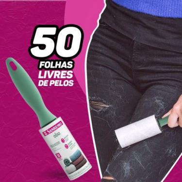 Imagem de Papa Bolinhas Rolo Adesivo Tira Pelos Com 50 Folhas Limpeza Prático - 