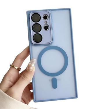 Imagem de Capa translúcida fosca fosca para Samsung S24 Plus S23 S22 Ultra, lente completa, câmera de metal, capa protetora à prova de choque, S azul, para Galaxy S24Ultra