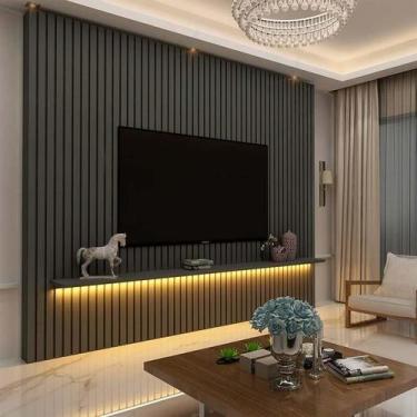 Imagem de Painel Ripado 230x250 Com LED Para TV 85 Polegadas Nobre Gelius Grafit