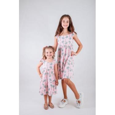 Imagem de Vestido Infantil Menina Rosa Estampado Coqueiros TMX, 12, Rosa claro