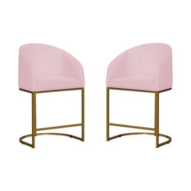 Imagem de Kit 02 Poltronas Banqueta Mia Tecido Suede Base Metal Dourada - Estopa