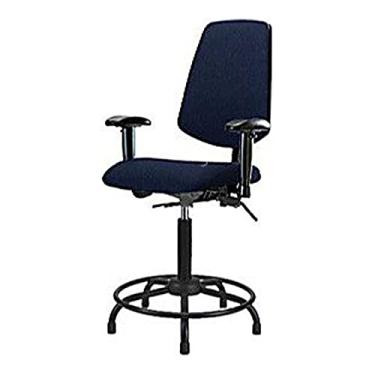 Imagem de Thomas 1163K83 Cadeira de tecido de altura média com encosto médio sem inclinação e braços, base de tubo redondo, rodízios, azul marinho