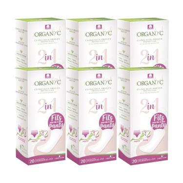 Imagem de Organyc Forro de calcinha 100% algodão orgânico certificado 2 em 1 para mulheres para tanga ou roupa íntima regular, fluxo leve, 20 unidades, 6 pacotes (6)