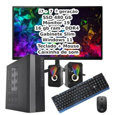 Imagem de Mini Desktop PC CPU Slim + Monitor 19 + Teclado + Mouse + I7 7ª sétima geração 16gb 480gb Win11