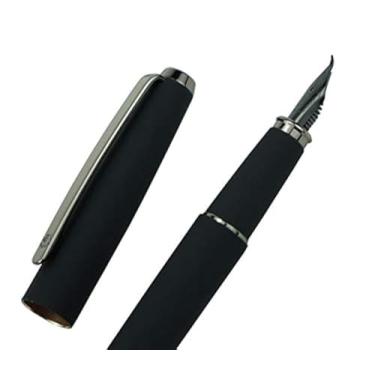Imagem de Hongdian 517D Caneta-tinteiro preta fosca ponta dobrada Fude, série Warrior, design clássico com conversor e caixa de metal