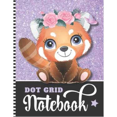 Imagem de Dot Grid Notebook: Large 8.5x11 Journal / 400 Dotted Pages (200 Sheets) / With Blank Index & Page Numbers/Sketching - Note Taking Gift For Creative ... Red Panda Bear on Purple Faux Glitter Look