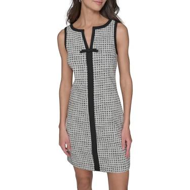 Imagem de KARL LAGERFELD Minivestido feminino sem mangas com decote em V e laço evasê, Branco macio multi/preto, 50
