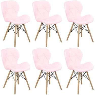 Imagem de Kit 06 Cadeiras Charles Eames Eiffel Slim Wood Estofada (Rosa Claro)