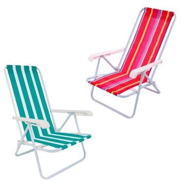 Imagem de Kit Cadeiras de Praia e Piscina Reclinável 4 Posições Aço 2004 com 2 P