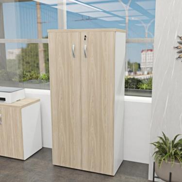 Imagem de Armário Multiuso Alto para Escritório 2 Portas Carvalho / Branco