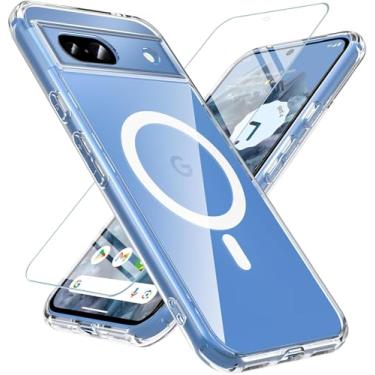 Imagem de Capa magnética CX-JKFG-pixel8a-TR para Google Pixel 8A com protetor de tela, [compatível com MagSafe], proteção contra quedas de grau militar, fina, translúcida, fosca, à prova de choque, transparente
