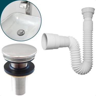 Imagem de Kit Valvula Click e Sifao Sanfonado Universal Extensivel e Banheiro Ra