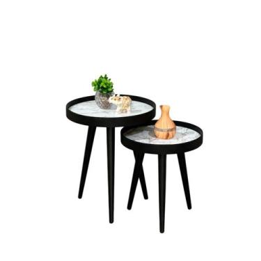 Imagem de Mesa Lateral Pé Palito Decorativa Redonda Preta Sala Estar - Lojas Mar
