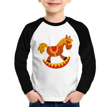 Imagem de Camiseta Raglan Infantil Cavalo Balanço Manga Longa - Foca na Moda, Br