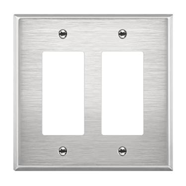 Imagem de ENERLITES Double Decorator Switch Metal Wall Plate, Stainless Steel Outlet Cover, Corrosion Resistant, Stainless Steel 201, Mid-Size 2-Gang 4.88" x 4.92", UL Listed, 7732M, Silver
