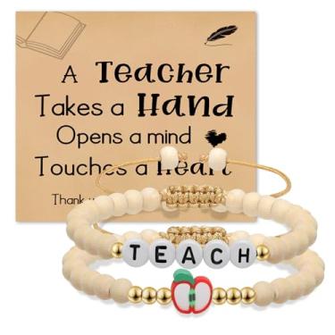 Imagem de Artlunar Presentes para professores - 2 pulseiras de abelha de maçã, presente de agradecimento ao professor para mulheres, presentes de agradecimento aos professores de estudantes, One Size, Madeira