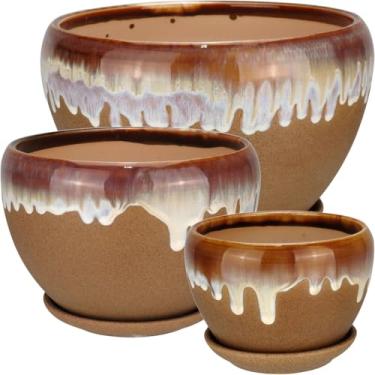 Imagem de JOGO 3 VASOS PLANTA CACHEPÔ HOME&CO CERÂMICA MARROM