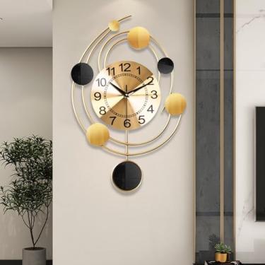 Imagem de Relógios de parede grandes para sala de estar, mostrador dourado com ponteiros de metal preto, números arábicos grandes, silencioso sem tique-taque, relógio de parede moderno operado por bateria para
