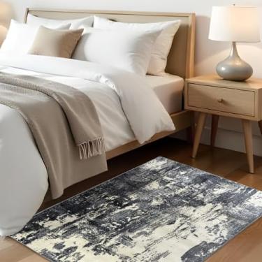 Imagem de 1 Tapete Quarto Belga Beira de Cama Es Mo 66 x 110 Vr (D7Mod Cinza Azul Bege Preto Marfim Moderno Manchado Abstrato)