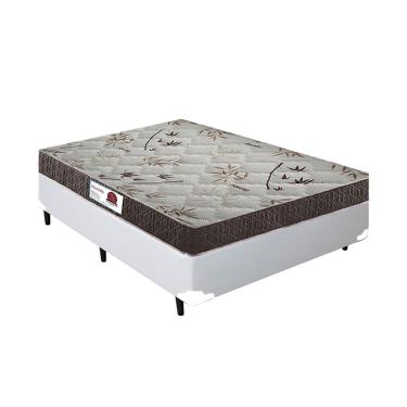 Imagem de Cama Box Casal Colchão Espuma D33 Bordado + Box Sintético Branco Serra Negra 56x138x188
