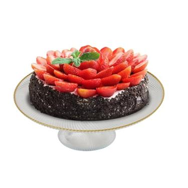 Imagem de WHW Whole House Worlds Crosby Street Suporte de prato de bolo com pés, borda dourada, vidro canelado texturizado transparente, pintado à mão, 26 cm de diâmetro