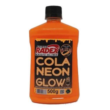 Imagem de Cola Neon Glow laranja Radex Magic com 500g, ideal para Slime e artesa