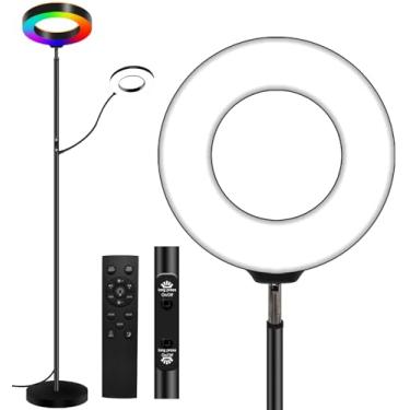 Imagem de homakee Luminária de chão para sala de estar com 3 temperaturas de cor, lâmpadas LED superbrilhantes reguláveis, lâmpada de pé alta com botão remoto, luminária de chão ajustável de leitura de pescoço