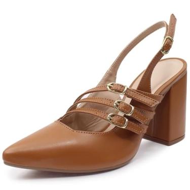Imagem de Scarpin Re&Ton Confortável Salto Grosso Tiras SC10 (Marrom, BR, Adulto, Numérico, 38)