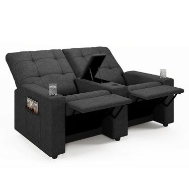 Imagem de Poltrona Do Papai Reclinável Sala De Cinema 2 Lugares Manual Baú Usb Linho Chumbo