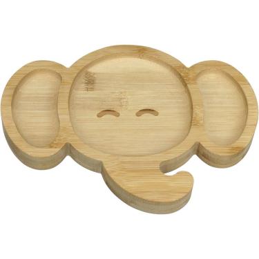 Imagem de Prato Infantil Criança Bebê Com Ventosa Home&co Elefante Bambu 3x23x17cm Natural