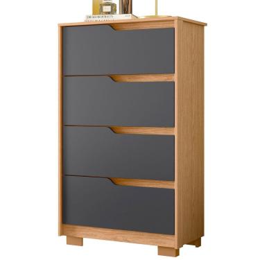 Imagem de Cômoda Sara 4 Gavetas MDF com Puxador Cava Titânio Flex Freijó Fosco 120x70x40