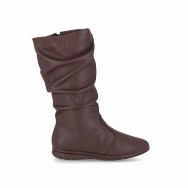 Imagem de Bota Feminina Piccadilly, Cano Médio Franzido, Marrom, Rasteira Confortável (Madeira, BR, Adulto, Numérico, 34)