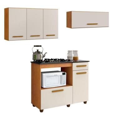 Imagem de Conjunto Balcão Coktop 4 Bocas com Nicho para Forno e 2 Armários Aéreo