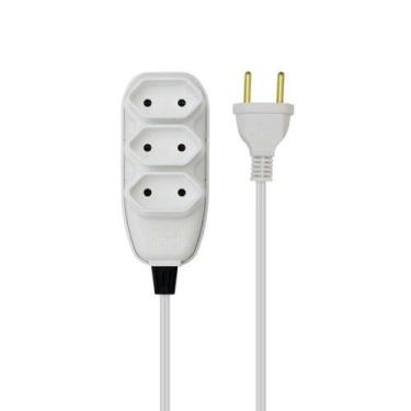 Imagem de Extensão Tripla 3 Metros 2P 10A Branca - Uso Doméstico e Escritório - 