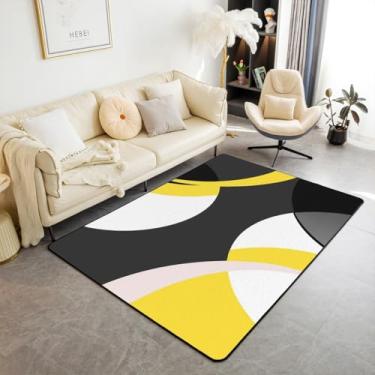 Imagem de jejeloiu Tapetes abstratos para sala de estar para quarto 12 x 18 cm, decoração de arte abstrata, tapete para meninos e meninas, amarelo, preto, branco, macio, antiderrapante