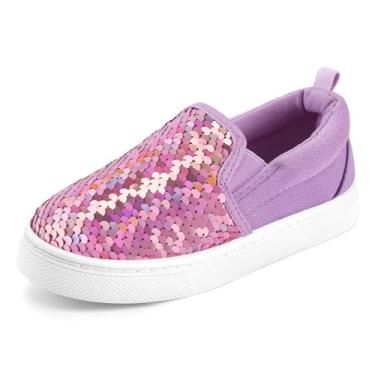 Imagem de K KomForme Tênis infantil antiderrapante para meninas, sapatos de caminhada em lona com lantejoulas brilhantes, tamanho 10, roxo