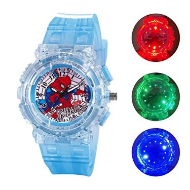 Imagem de Relógio infantil, relógio analógico infantil de super-heróis para meninos e meninas, pulseira ajustável, relógio de pulso infantil com 3 cores piscando, presente legal e para crianças, meninos, meninas leves, Azul claro