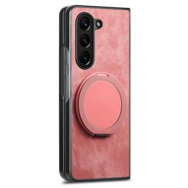 Imagem de HAOMRIYL Capa magnética para Samsung Galaxy Z Fold 7, capa de telefone dobrável de couro retrô com suporte de rotação à prova de choque, rosa, ZFOLD 7