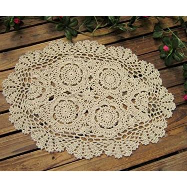 Imagem de Lace Dining 4 Pcs Vintage Crocheted Doilies 30x45cm Oval Table Mat Shabby Chic Decoração De Eventos De Casamento Doilies Mats Pads Acessórios De Decoração De Mesa Kitchen Dining Mats, Beige