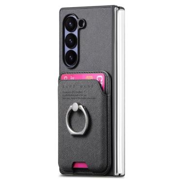 Imagem de HAOMRIYL Capa carteira para Samsung Galaxy Z Fold 7, capa magnética ultrafina suporta carregamento sem fio com suporte de anel, capa de couro, preta, ZFOLD 7