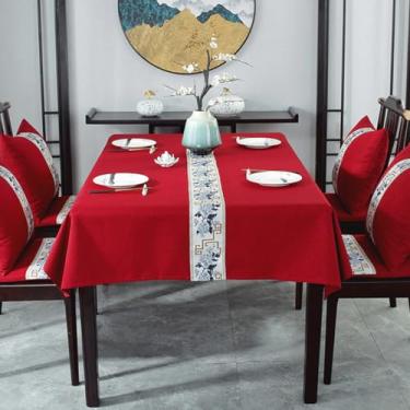 Imagem de KAIJIE Toalha de mesa de chá retangular estilo chinês imitação de algodão e linho padrão floral para decoração de festa piquenique e jantar 35"x51"/90x130 cm A-vermelho