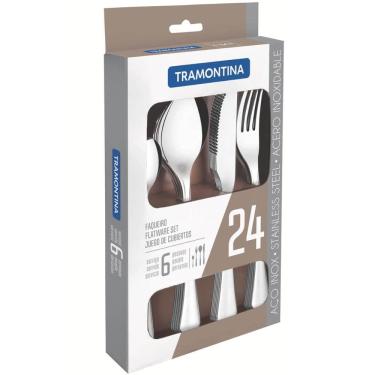 Imagem de Faqueiro Inox 24 Peças Havana Tramontina Faca para Churrasco Garfo Colher Inteiriça
