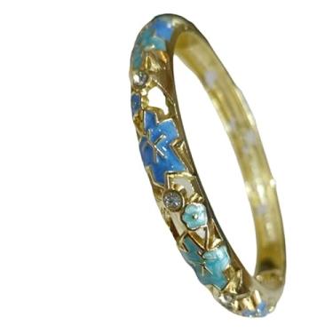 Imagem de Only My Live Home Pulseiras de punho articuladas com estrela esmaltada Cloisonne chinesa pequena para mulheres de pulso pequeno, joias étnicas a céu aberto, Inner Diameter 2.25 inch wide 0.31 inch