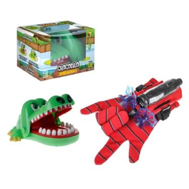 Imagem de Luva Lança Teia Homem Aranha + Jogo Croc Croc Crocodilo Morde Dedo Linha Premium M5 Armarinhos