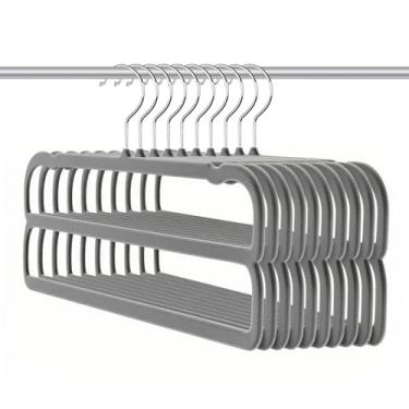 Imagem de Cabides para calças de veludo, cabide de jeans de 2 camadas, antiderrapante premium, cabide fino para economizar espaço, 35 cm