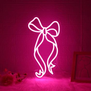 Imagem de Placa de néon com laço, letreiro neon rosa JGHTURIE para decoração de parede, fita alimentada por USB, letreiro de iluminação para quarto de meninas, crianças, bar, letreiros de LED, decoração de
