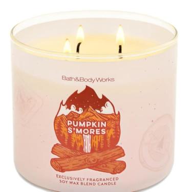 Imagem de Bath & Body Works Pumpkin S'Mores Vela de 3 pavios, vela perfumada de 411 g, fragrância de chocolate de marshmallow inspirada no outono, mistura de soja e cera de parafina com tampa decorativa