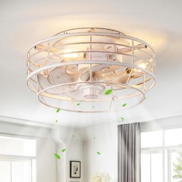 Imagem de Youroke Ventilador de teto com luz e controle remoto, luzes de ventilador de montagem embutida, gaiola de teto, sem lâminas, ventiladores de 12 em 6 velocidades com luzes para cozinha, quarto, sala de