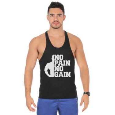 Imagem de Camiseta Regata Cavada Masculino Academia Treino No Pain No Gain - DUM