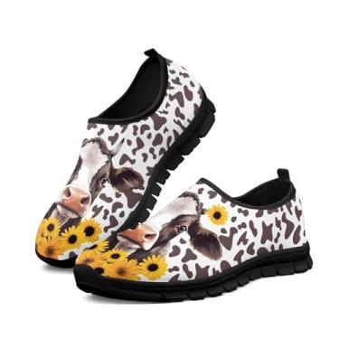 Imagem de xixirimido Tênis de caminhada feminino, sem cadarço, cano baixo, casual, leve, respirável, de malha, Girassol Highland Cow, 36